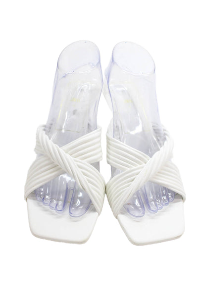 Zara Womens Squared Open Toe Criss Cross Heels White Size EUR 39