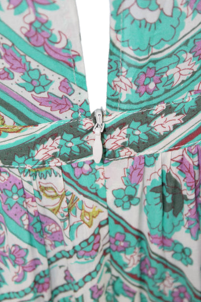 Ba&Sh Womens Short Sleeve V Neck Floral Midi Dress Teal White Purple Size 2