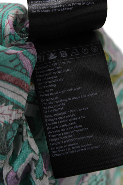 Ba&Sh Womens Short Sleeve V Neck Floral Midi Dress Teal White Purple Size 2