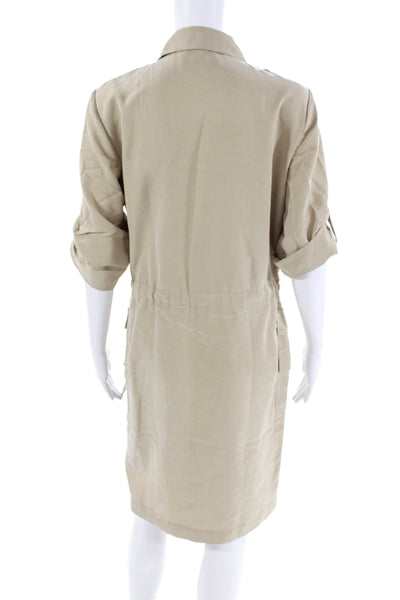 Calvin Klein Womens Belted Button Down Short Sleeves Dress Beige Size 8