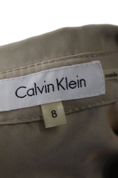 Calvin Klein Womens Belted Button Down Short Sleeves Dress Beige Size 8