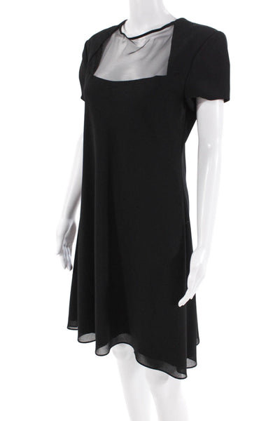 Cachet Womens Short Sleeves Knee Length A Line Dress Black Size 10