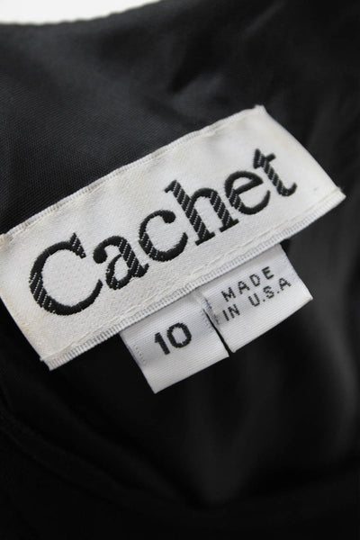 Cachet Womens Short Sleeves Knee Length A Line Dress Black Size 10