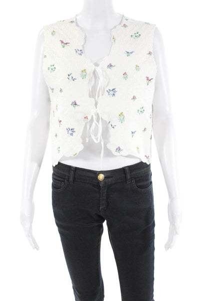 Maeve Anthropologie Womens Tie Front Floral Vest Blouse White Size L/XL