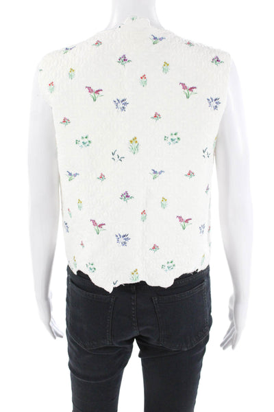 Maeve Anthropologie Womens Tie Front Floral Vest Blouse White Size L/XL