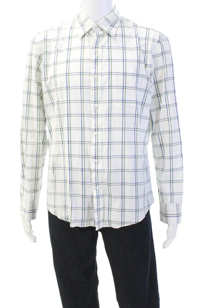 J Crew Mens Cotton Check Print Collared Button Down Casual Shirt White Size 44