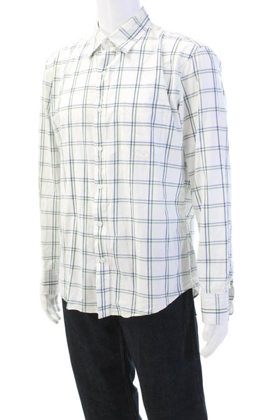 J Crew Mens Cotton Check Print Collared Button Down Casual Shirt White Size 44