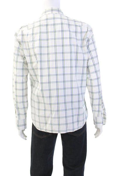 J Crew Mens Cotton Check Print Collared Button Down Casual Shirt White Size 44