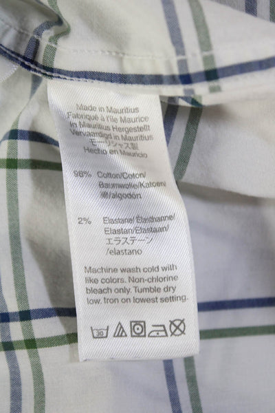 J Crew Mens Cotton Check Print Collared Button Down Casual Shirt White Size 44