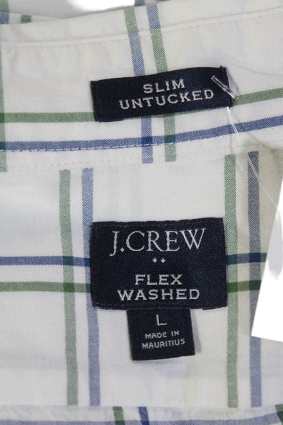 J Crew Mens Cotton Check Print Collared Button Down Casual Shirt White Size 44