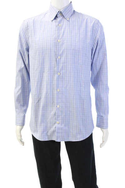Charles Tyrwhitt Womens Cotton Check Print Collared Button Up Top Blue Size 16