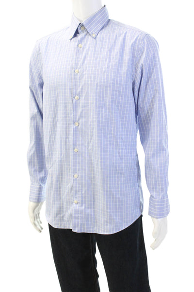 Charles Tyrwhitt Womens Cotton Check Print Collared Button Up Top Blue Size 16