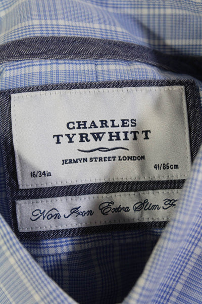 Charles Tyrwhitt Womens Cotton Check Print Collared Button Up Top Blue Size 16