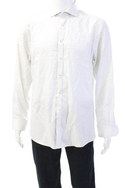Charles Tyrwhitt Womens Cotton Check Print Button Down Shirt White Size 16