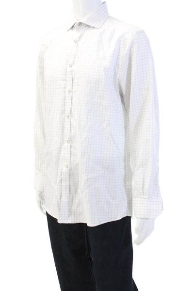 Charles Tyrwhitt Womens Cotton Check Print Button Down Shirt White Size 16