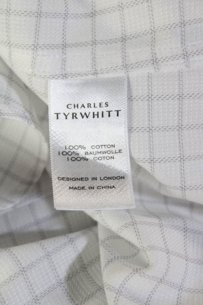 Charles Tyrwhitt Womens Cotton Check Print Button Down Shirt White Size 16