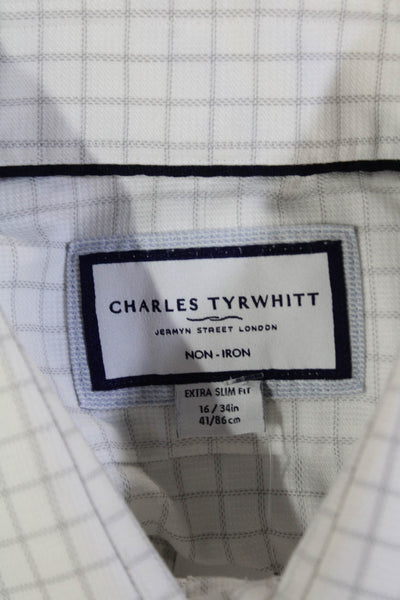 Charles Tyrwhitt Womens Cotton Check Print Button Down Shirt White Size 16