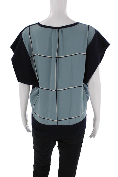 Derek Lam Women's Short Sleeves V-Neck Pullover Sweater Navy Blue Size S
