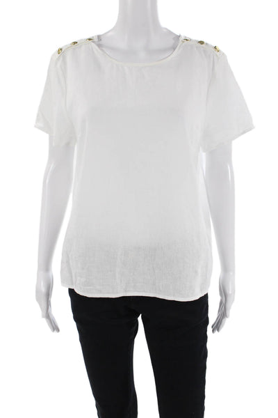 J Crew Women's Round Neck Short Sleeves Linen Blouse White Size M