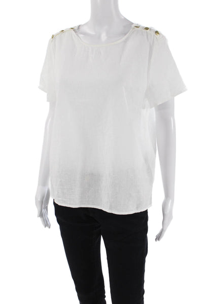 J Crew Women's Round Neck Short Sleeves Linen Blouse White Size M