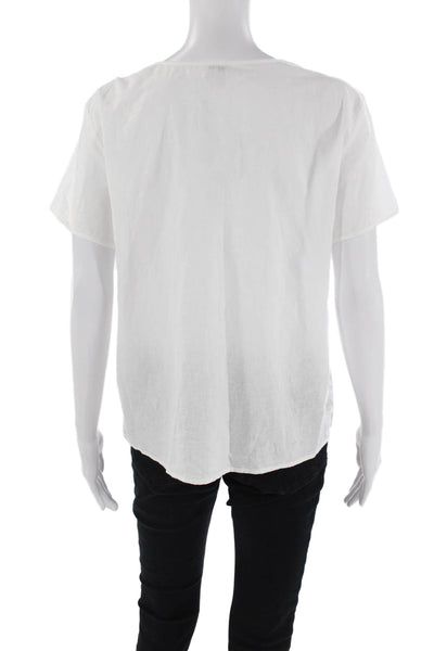 J Crew Women's Round Neck Short Sleeves Linen Blouse White Size M