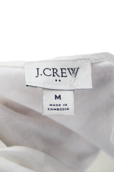 J Crew Women's Round Neck Short Sleeves Linen Blouse White Size M