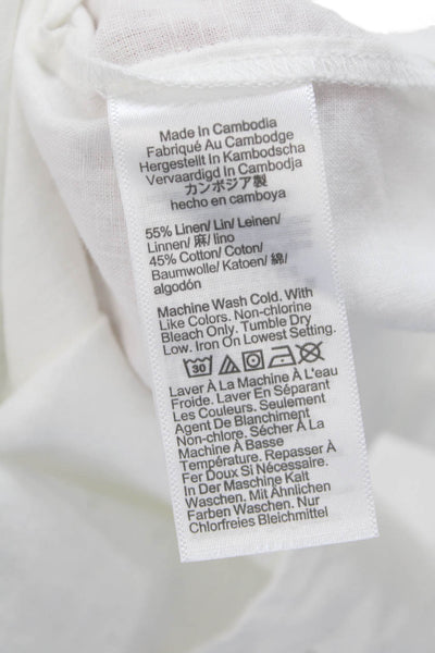 J Crew Women's Round Neck Short Sleeves Linen Blouse White Size M