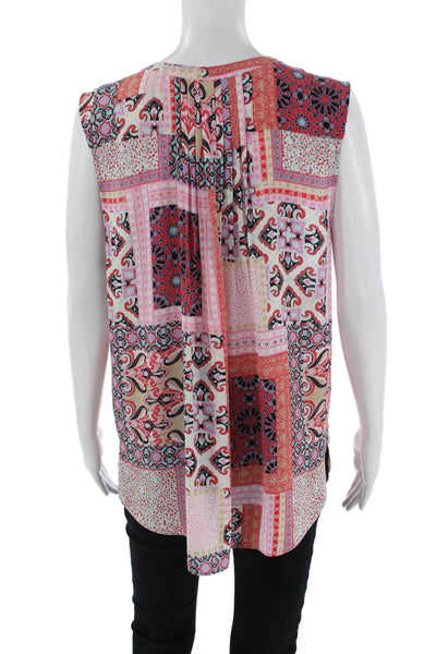 NYDJ Womens Silk Round Neck Sleeveless Pattern Tank Blouse Pink Size M