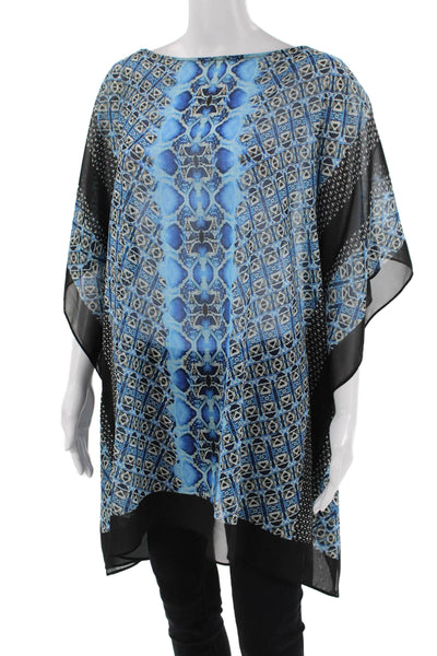 Carmen Marc Valvo Womens Textured Short Sleeve Pattern Top Blue Size L