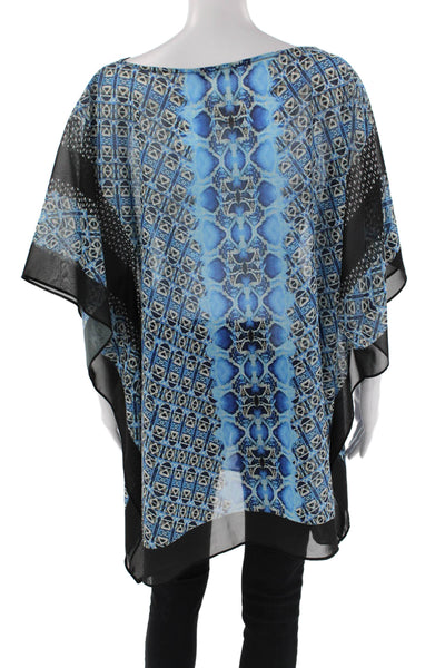 Carmen Marc Valvo Womens Textured Short Sleeve Pattern Top Blue Size L