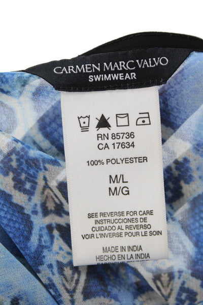 Carmen Marc Valvo Womens Textured Short Sleeve Pattern Top Blue Size L