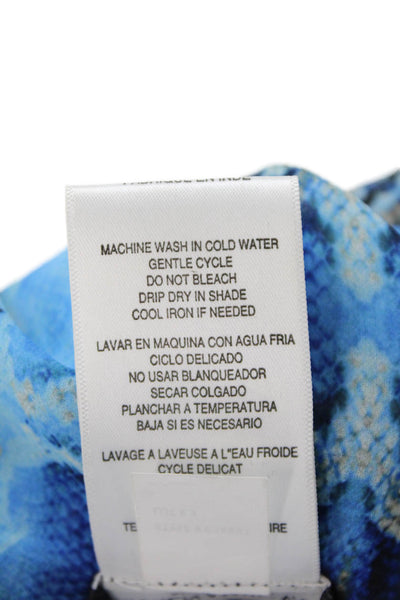 Carmen Marc Valvo Womens Textured Short Sleeve Pattern Top Blue Size L