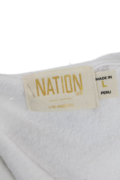 Nation LTD Womens Cotton Long Sleeve Round Neck Sweater White Size L