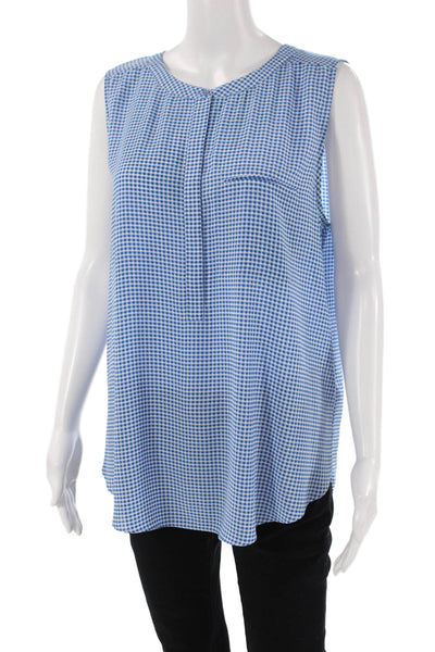 NYDJ Womens Round Neck Sleeveless Gingham Tank Blouse Blue Size L