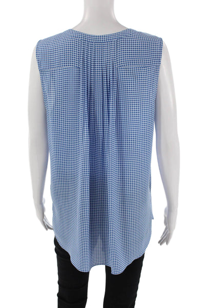 NYDJ Womens Round Neck Sleeveless Gingham Tank Blouse Blue Size L
