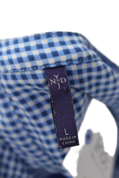 NYDJ Womens Round Neck Sleeveless Gingham Tank Blouse Blue Size L