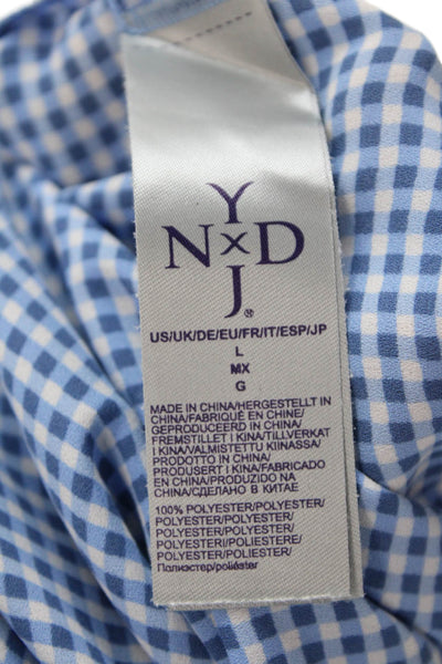 NYDJ Womens Round Neck Sleeveless Gingham Tank Blouse Blue Size L