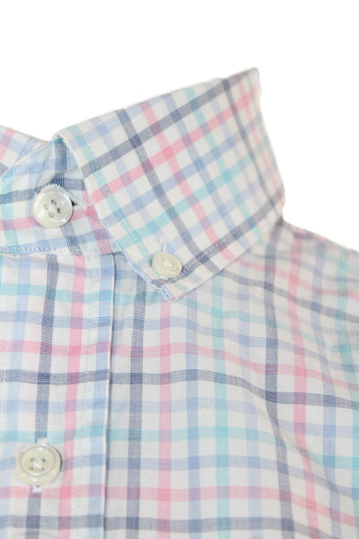 Johnnie-o Mens Cotton Collared Geometric Print Button Down Shirt Blue Size S