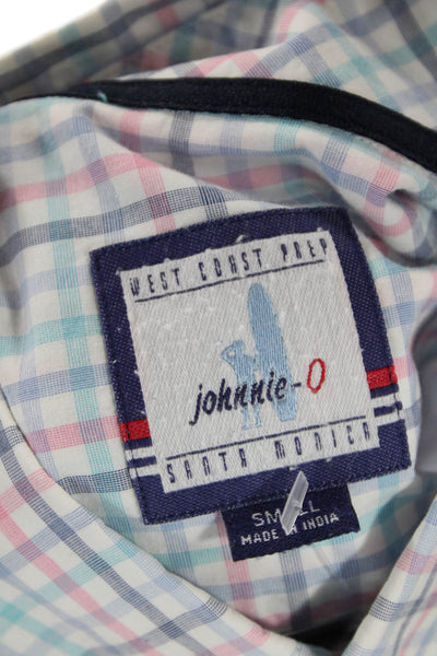 Johnnie-o Mens Cotton Collared Geometric Print Button Down Shirt Blue Size S