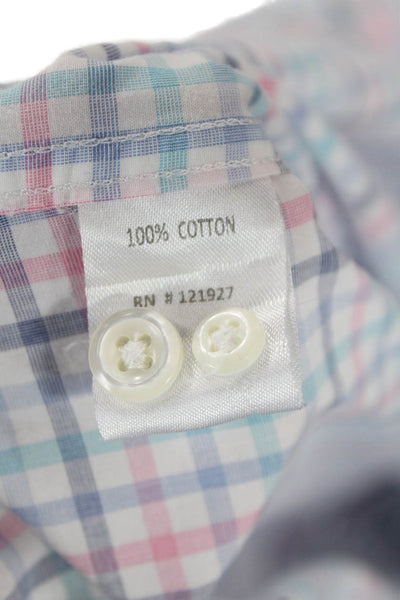 Johnnie-o Mens Cotton Collared Geometric Print Button Down Shirt Blue Size S