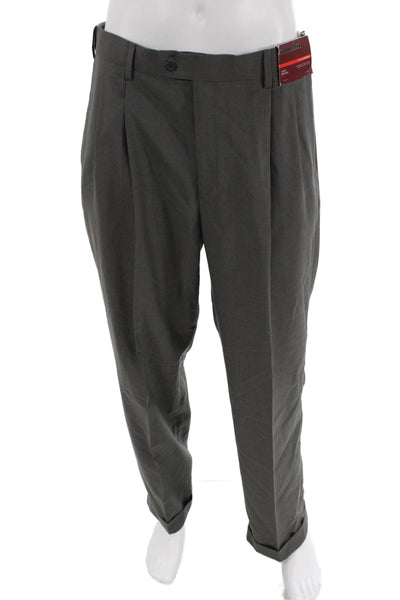 Louis Raphael Mens Pleated Cuff Ankle Dress Pants Gray Size 34X30