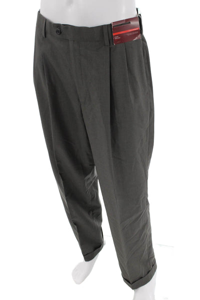 Louis Raphael Mens Pleated Cuff Ankle Dress Pants Gray Size 34X30