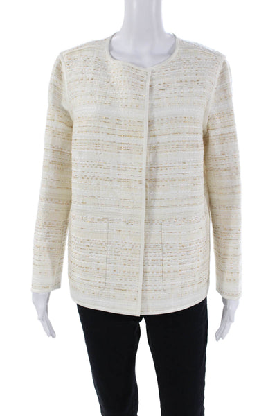 Lafayette 148 New York Womens Textured Crew Neck Long Sleeve Jacket Cream Size M