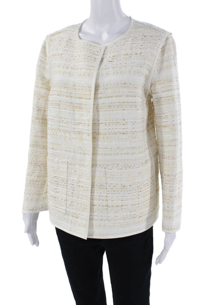 Lafayette 148 New York Womens Textured Crew Neck Long Sleeve Jacket Cream Size M