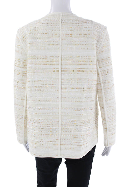 Lafayette 148 New York Womens Textured Crew Neck Long Sleeve Jacket Cream Size M