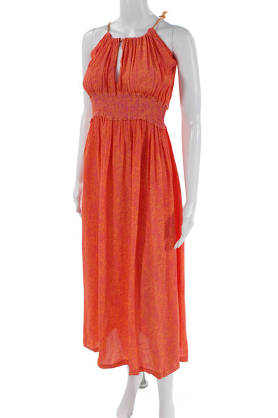 Hoss Intropia Womens Spaghetti Strap Flora Midi Dress Orange Pink Size EU 38