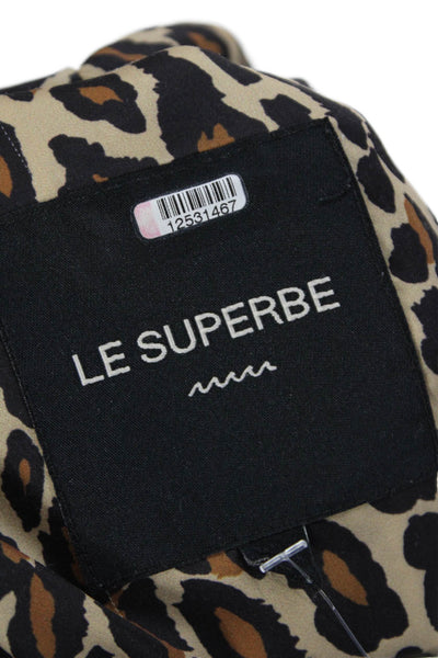 Le Superbe Womens Long Sleeve V Neck Satin Leopard Print Jumpsuit Brown Size 4