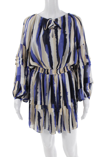 Misa Womens Long Sleeve Keyhole Striped Tiered Dress Blue White Size Small