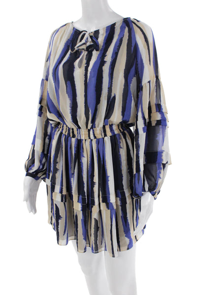 Misa Womens Long Sleeve Keyhole Striped Tiered Dress Blue White Size Small