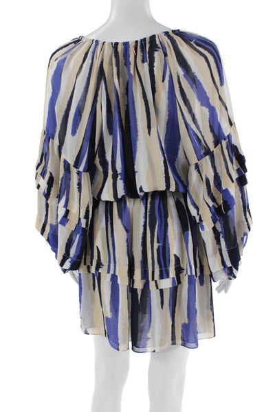 Misa Womens Long Sleeve Keyhole Striped Tiered Dress Blue White Size Small